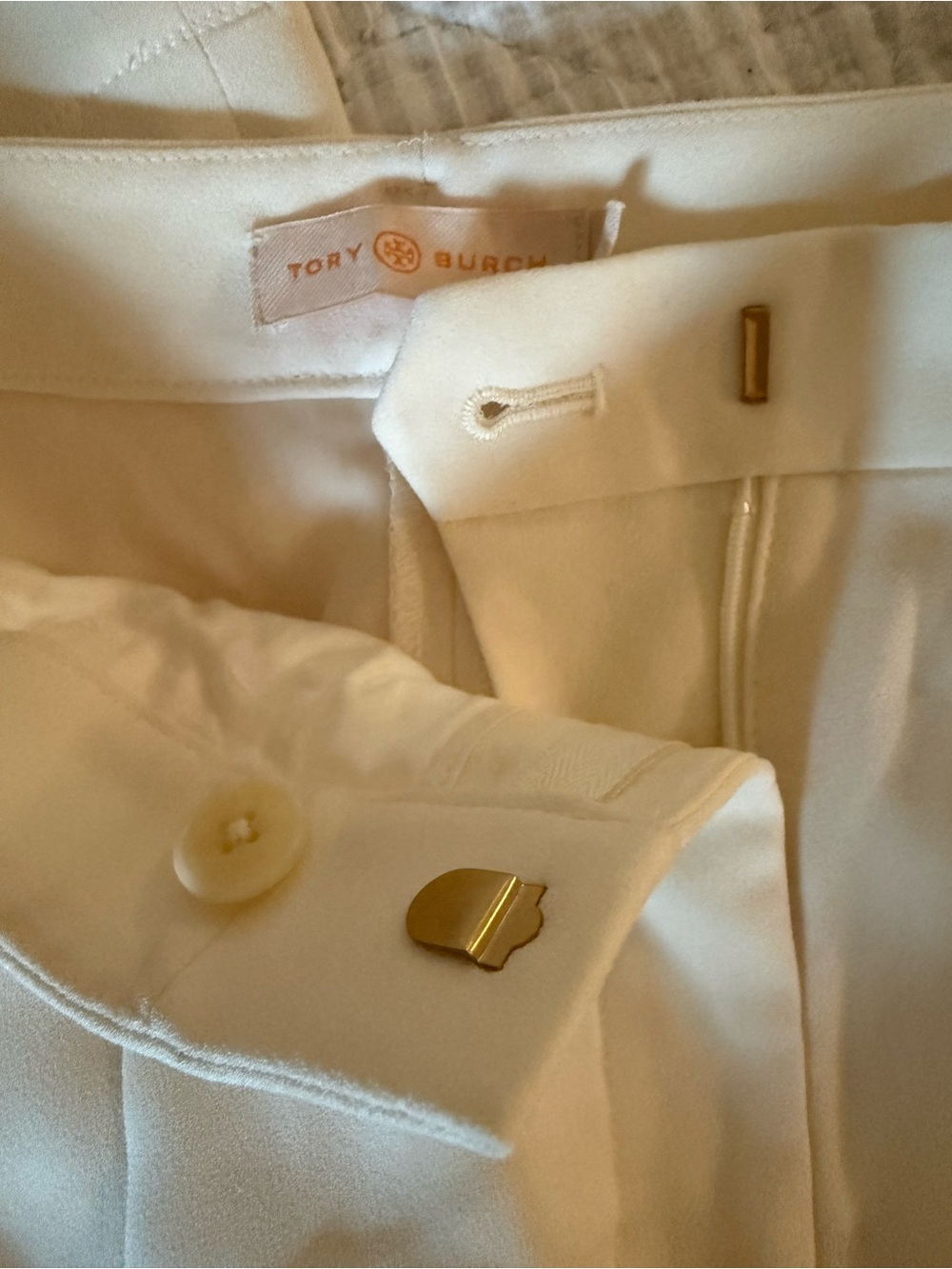 Tory Burch Cream Pleated Wide-Leg Trousers - Picture 3 of 3